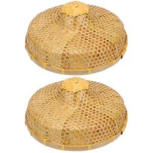 2 Count Bamboo Hat Men and Women Chinese Oriental Sun Woven Hats - Picture 1 of 12