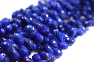 A+ Natural Lapis Lazuli Faceted Teardrop Briolette Handmade Gemstone Beads 8" - Picture 1 of 8