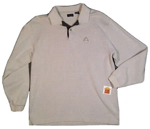 L Mens Large sweater Izod Beige Cotton Blend Collared Long Sleeve Embroider - Picture 1 of 6