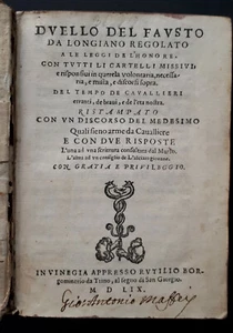 Duello Del Fausto da Longiano regolato a le leggi de l'onore - 1559 - Foto 1 di 12