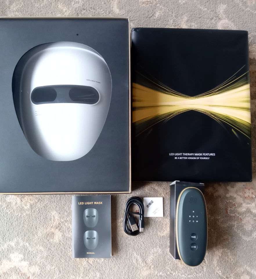 LED THERAPY MASK RED BLUE GREEN YELLOW PURPLE, CYANOTIC AND WHITE LIGHTS, NEW - Image 1 of 3