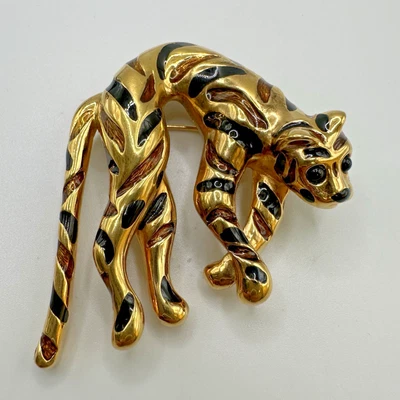 Broche Tigre Ciner Vintage Esmalte Tono Dorado Firmado 2.5" Pantera Leopardo Foto 1 de 4