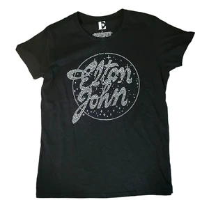 Elton John 2022 Konzert Tee T-Shirt Large 100% Baumwolle Glitzer Schwarz Silber - Bild 1 von 7