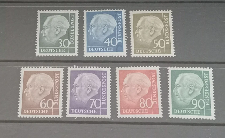 Germany 1956-57  Heuss Set MNH Scott 755-761 Mint Never Hinged 7 Stamps - Image 1 of 1