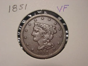 1851 HALF CENT BRAIDED HAIR VF FREE SHIPPING - Picture 1 of 2