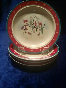 Christmas Snowmen Stoneware B&B  Plates.  6 5/8".  Set Of 4. - Picture 1 of 7