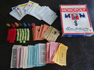 Vintage Monopoly Game Pieces Wooden Houses &Tokens + Property Deeds & Game Cards - Picture 1 of 18