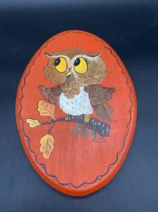 Placa de pared de búho vintage Halloween mediados de siglo moderna pintada a mano kitsch - Imagen 1 de 3