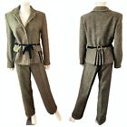 Ensemble blazer et pantalons en tweed mélange laine/soie TUZZI taille 10 vert