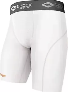 SHOCK DOCTOR Core COMPRESSION SHORTS w/Athletic Cup Pocket~White Mens Small ~NEW - Picture 1 of 7