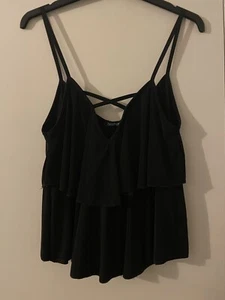 Boohoo Black Strappy Ruffle Layered Crop Top - UK Size 8 - Picture 1 of 5