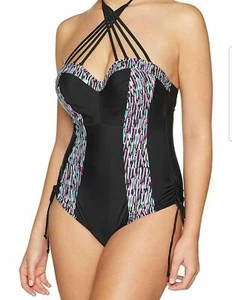 Curvy Kate Galaxy Swimsuit Black Pink Size 32F 10 Padded Strapless Bandeau Bra - Picture 1 of 12
