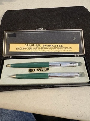 Juego de bolígrafos y lápices MCM Sheaffer vintage - verde y cromo con caja org y juego de clips de papel Foto 1 de 3