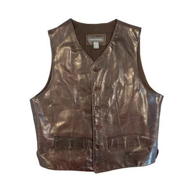 Banana Republic Vintage Leather Vest XL Brown Button Front Adjustable Western - Image 1 of 4