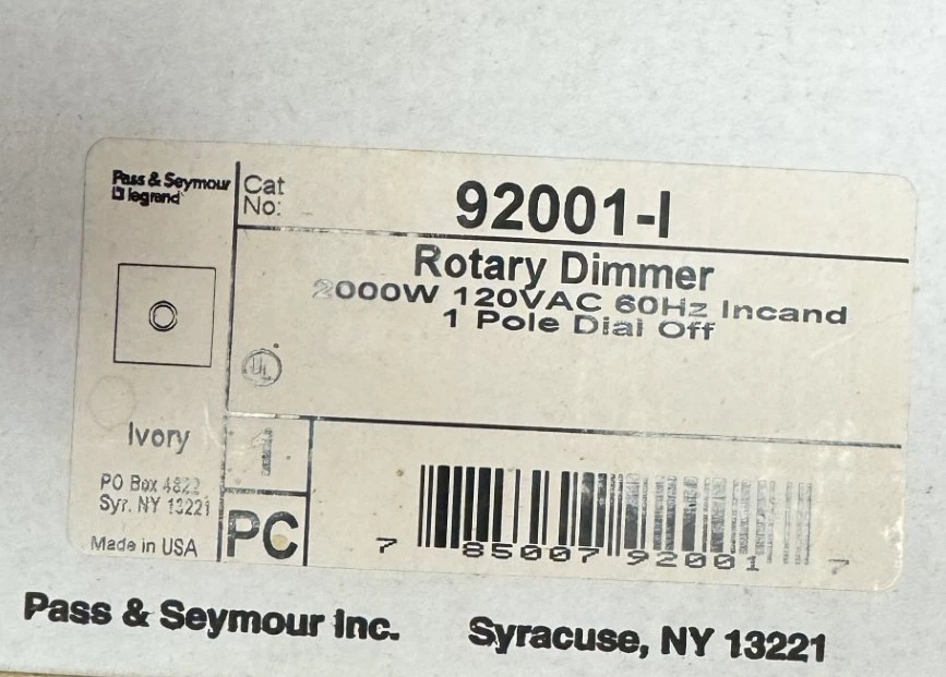 Pass and Seymour / Legrand 92001-I Drehdimmer 2000W elfenbein ***kostenloser Versand*** - Bild 1 von 1