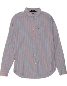 HOLLISTER Mens Stretch Muscle Fit Shirt Large Blue Striped Cotton AZ10 - Picture 1 of 2