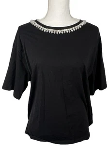 H&M Women T-shirt M Short Sleeve Blouse with beaded and Rhinestone on neckline. - Picture 1 of 18