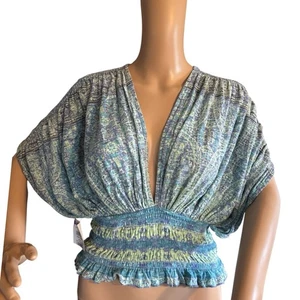 Free People Next Vacation Top Damen Gr. Small in Aqua Kombi kurze Kimonoärmel - Bild 1 von 15