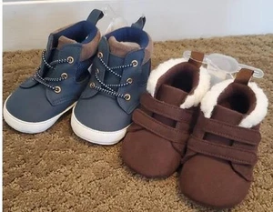 Baby Boys First Steps Blue and Brown Booties Crib Shoes Size 3 (6-9 Months) NWT - Picture 1 of 1