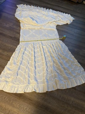 Off White Cotton Chenille Ruffle Bedspread Remnant 26.5”X 124” - Image 1 of 2