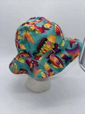 Sombrero de sol Flap Happy Vintage 1987 colorido pez tropical talla grande hecho en EE. UU. Foto 1 de 4