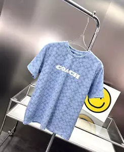 NUEVO CON ETIQUETAS COACH Mujer’s AZUL ESTAMPADO Camiseta Algodón Orgánico - Imagen 1 de 8