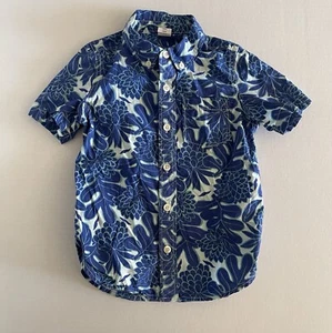 Baby Gap Shirt Poplin Boys 4y Azul Blue Button Down Short Sleeve Hawaiian - Picture 1 of 8