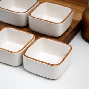 Stoneware Square Ramekins Set Of 4 Off White Matt 100ml Oven Condiment Cup Pots - Picture 1 of 3