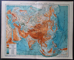 Antique map. ASIA. PHYSICAL MAP. 1911