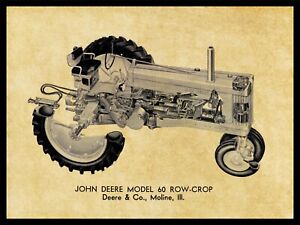 John Deere Model 60 Row Crop Tractor Cutaway Pic Metal Sign: 12x16" & Ships Free
