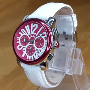 Ladies White Leather & Hot Pink Chrono Pocket Pop-Art Watch 2057 New In Box - Picture 1 of 11