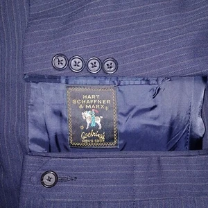 HART SCHAFFNER MARX Suit Mens 44R 43x28 Blue Pinstriped Interview Classy Dressy - Picture 1 of 12
