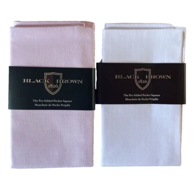 2-PK BLACK BROWN 1826 Pre-Folded Pocket Squares Solid Pink/Rose & White, Cotton - Image 1 of 4