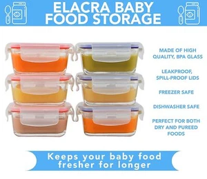 6-Pack Glass Baby Food Storage Microwave Leakproof Food Containers - Picture 1 of 1