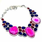 Pink Lace Agate Druzy, Sapphire Gemstone Necklace 18" Gift For My Love Y214