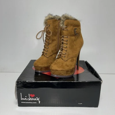 Botines de aguja con cordones de gamuza sintética y piel sintética marrón Luichiny Foto 1 de 4