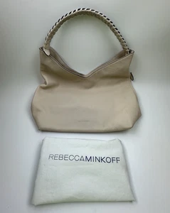Rebecca Minkoff Cream Pebbled Leather Hobo Shoulder Bag Braided Chain Handle - Afbeelding 1 van 14