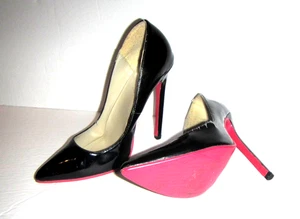 Seltene The Highest Heel Hottie Größe 9 schwarz Lackleder rote Sohle Pumps 5,25" - Bild 1 von 20