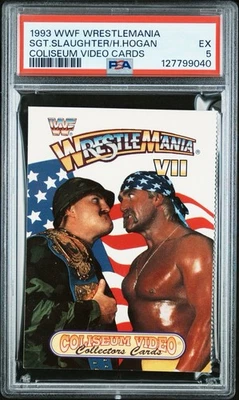 1993 WWF WRESTLEMANIA COLISEUM VIDEO CARDS SGT.SLAUGHTER/H.HOGAN PSA 5 - Image 1 of 2