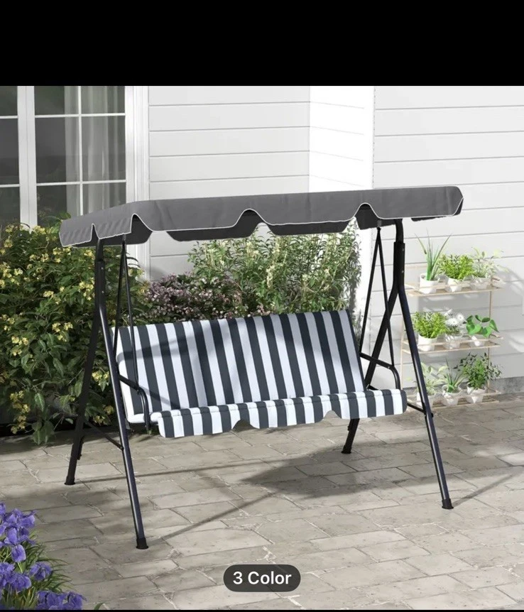Silla Columpio Jardín 3 Plazas con Toldo Ajustable y Cojines Marco Metal Foto 1 de 4