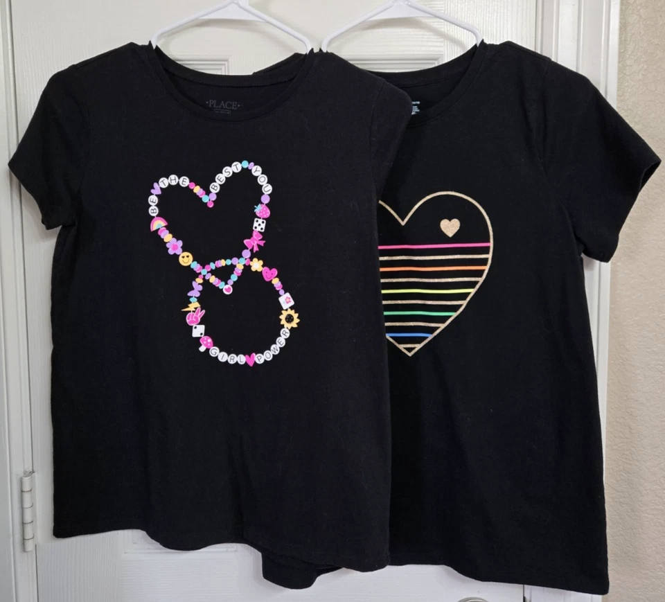 *2* Girls Children's Place & Cat & Jack Black Graphic Tees, Size 16-18 - Image 1 of 3