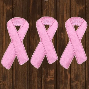 Pink Ribbon Embroidered Patch — 3-Pack — Iron On - Picture 1 of 2