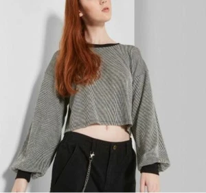 Women's Striped Round Neck Rib Sweater Knit Top - Wild Fable - Black/Ivory- B302 - Picture 1 of 2