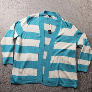 Talbots Cardigan Sweater Women's Petite 2XP Blue White Striped Linen Open Front - Afbeelding 1 van 12