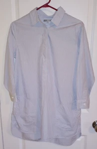 Uniqlo Womens Striped Shirt Top M Button Pullover 3/4 Sleeve Cotton Blue White - Picture 1 of 6
