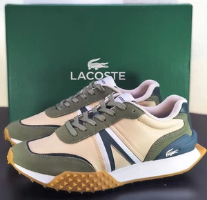 NIB 100% LACOSTE Men L-Spin Deluxe 224 Fashion Sneakers Shoes Khaki White OLive - Picture 1 of 5
