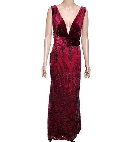 VALENTINO Maxi abito EVER NICE 16 paillettes pizzo tulle bordeaux tuffo rosso velluto Regency