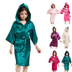 Kids Boys Girls Silk Satin Hooded Bathrobe Kimono Robes Nightgown Sleepwear