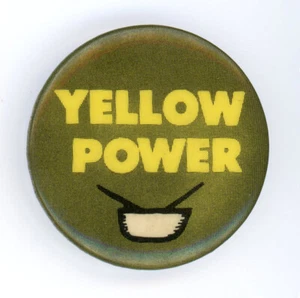 RARO Vintage Años 60 AMARILLO PODER Psicodélico Pin Trasero Botón Contracultura - Imagen 1 de 2