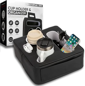 Vassoio Portabicchieri Divano – Consolle 5 in 1 Ecopelle Caddy per Divano, Letto, Auto - Foto 1 di 12